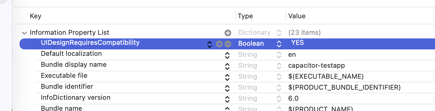 UIDesignRequiresCompatibility plist entry